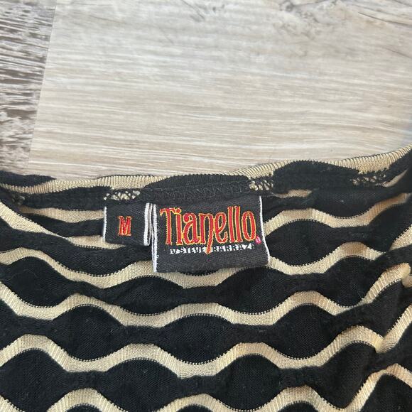 Tianello Laggenlook Dot Tunic Top M Black Tan Textured Knit Asymmetrical Hem - Picture 10 of 10